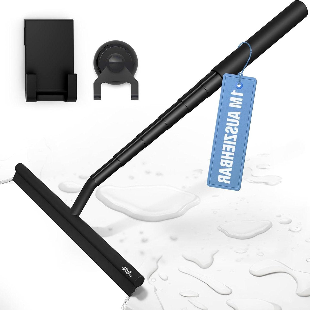 Uittrekbare douchewisser zwart - trekker douche met 100 cm telescoopstang I douchecabinetrekker douchewisser raamreiniger - badkamerwisser watertrekker - voor badkamer Magnetische ruitenwasser