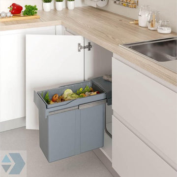 Eleganca Uittrekbare Afvalbak 30 Liter – Inbouw Prullenbak – Uittrekbare afvalemmer – Geschikt vanaf deurbreedte 28 cm, inbouwdiepte 47 cm & Kasthoogte 41 cm – Grijs