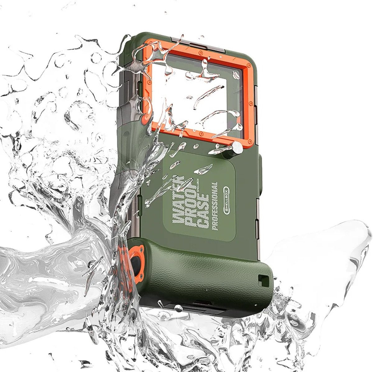Waterdichte Telefoonhoes Universele Smartphone Duiken Cover - Zwemmen Snorkelen Onderwater - iPhone 14 Pro Max 13 11 Samsung S23 Ultra S22 S9 Huawei Google OnePlus Xiaomi Motorola - Legergroen/ Oranje