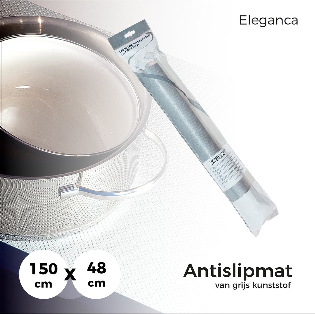 Eleganca antislipmat op rol voor keuken en kastlades - 48x150cm 1.2mm dik - grijs - hoge kwaliteit rubber - anti schuiven