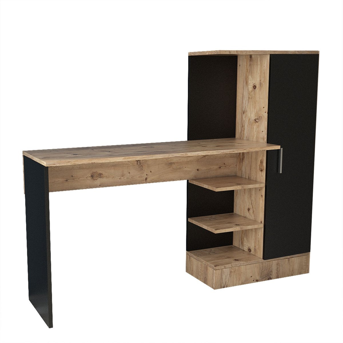 Stijlvol Bureau met Kast - Zwart & Eiken Design - 152,3x120x40cm - Duurzaam Melamine Materiaal
