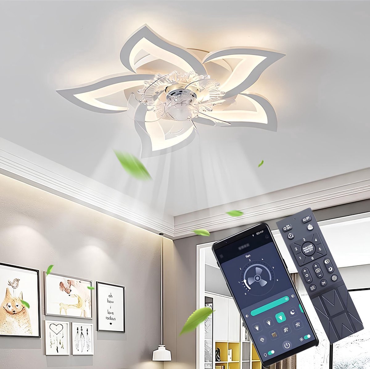 Chandelix - Plafond Ventilator Lamp - 55 CM - Smart Lamp - 6 Standen - Dimbaar - Wit - Kroonluchter Ventilator - Chandelier Fan - Woonkamer Lamp - Ventilator Lampen - Eetkamer lamp - Slaapkamer lamp