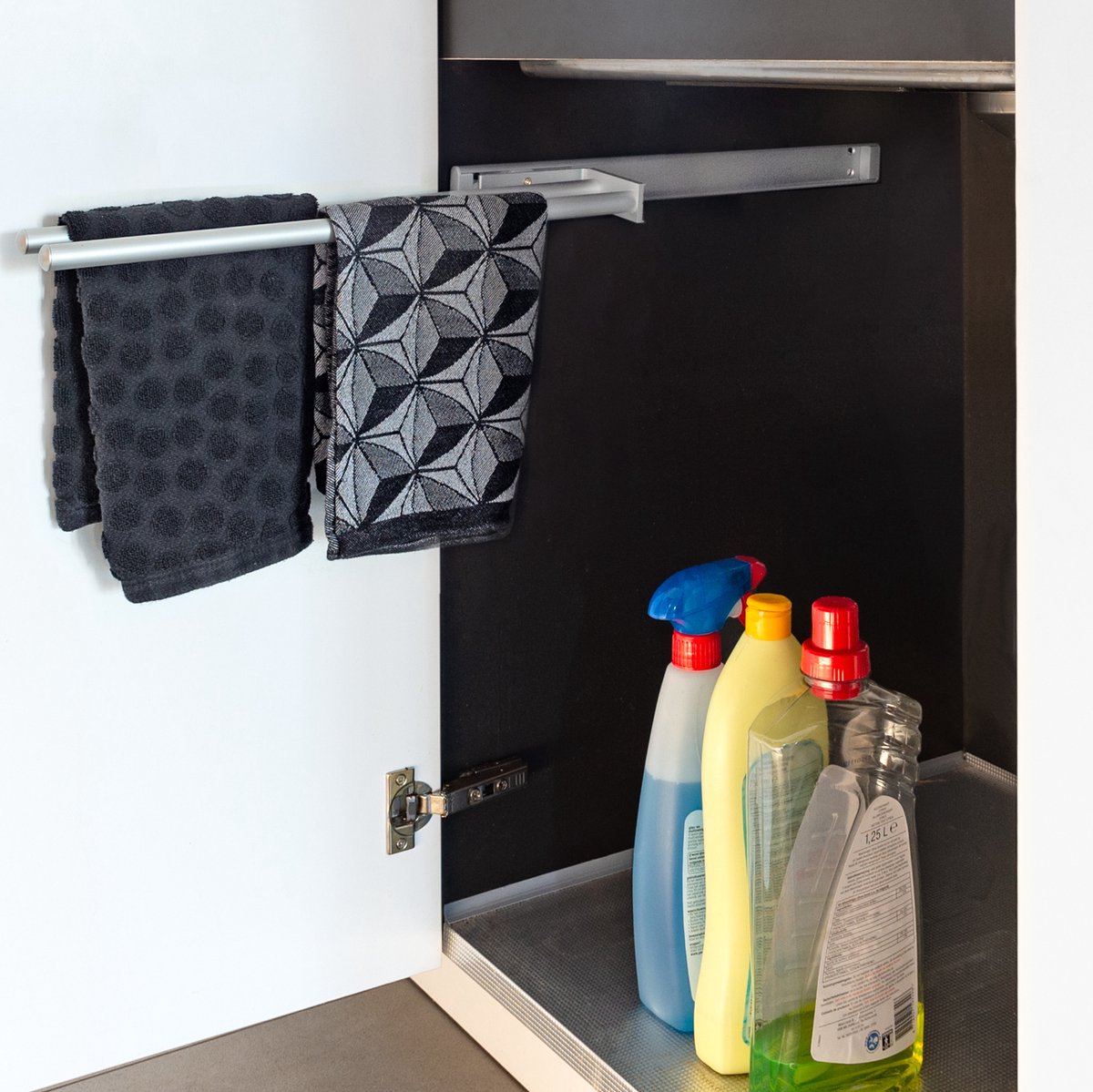 Eleganca Uittrekbaar Handdoekrek – Inbouwafmeting 10,4 x 45 x 6cm - Handdoekhouder uitschuifbaar tot 32cm – Handdoekstang keuken of badkamer - Horizontaal en verticaal te gebruiken – 2 armen – Aluminium – Zilver