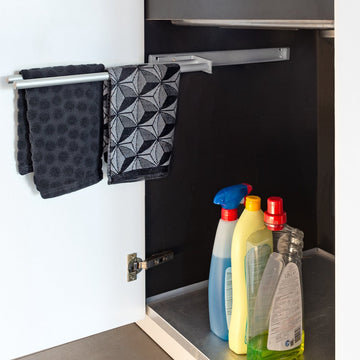 Eleganca Uittrekbaar Handdoekrek – Inbouwafmeting 10,4 x 45 x 6cm - Handdoekhouder uitschuifbaar tot 32cm – Handdoekstang keuken of badkamer - Horizontaal en verticaal te gebruiken – 2 armen – Aluminium – Zilver
