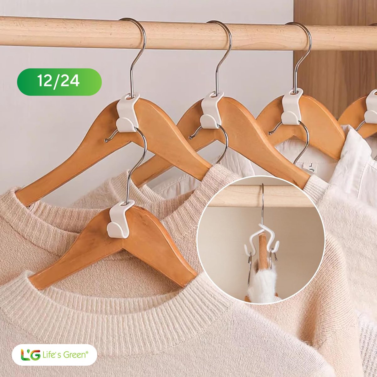 Life's Green® - Kledinghangers - 24 stuks - Kledinghanger LGS1860 - Stapelbaar