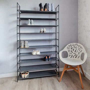LG Life's Green - Schoenenrek - D27. 5 x B99 x H180 cm – Verplaatsbare schoenenkast - Stoffen multifunctionele kast – 10 niveaus – 50 paar schoenen – Stevig stalen frame met stevige stoffen planken – Ruimtebesparend – Zwart
