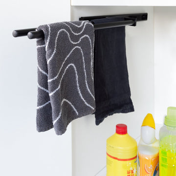 Eleganca Uittrekbaar Handdoekrek – Inbouwafmeting 10,4 x 45 x 6cm – Handdoekhouder uitschuifbaar tot 32 cm – Handdoekstang keuken of badkamer – Horizontaal en verticaal te gebruiken – 2 armen – Aluminium – Zwart