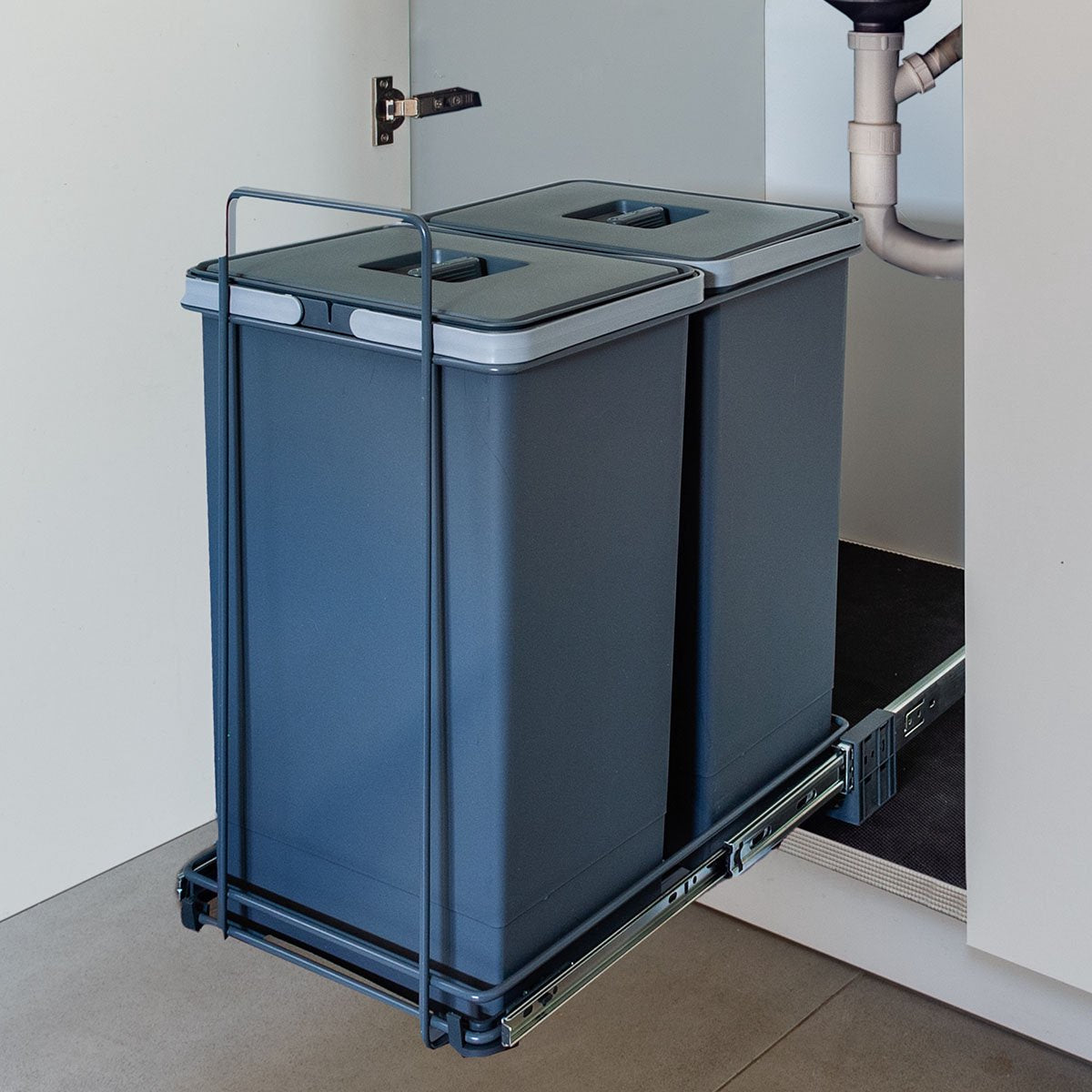 Eleganca Uittrekbare Afvalbak 2x24 Liter – Inbouw Afvalemmer voor afvalscheiding - Inbouwvuilbak – Geschikt voor deurbreedte vanaf 35 cm, inbouwdiepte vanaf 48 cm & Kasthoogte vanaf 55 cm – Antraciet