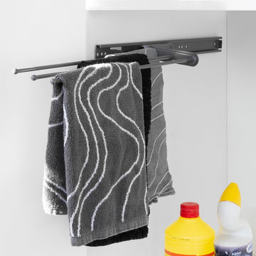 Eleganca Uittrekbaar Handdoekrek – Inbouwafmeting 13 x 50 x 4,5cm – Handdoekhouder Uitschuifbaar tot 89 cm – 3 armen – Handdoekstang Badkamer of keuken – Antraciet