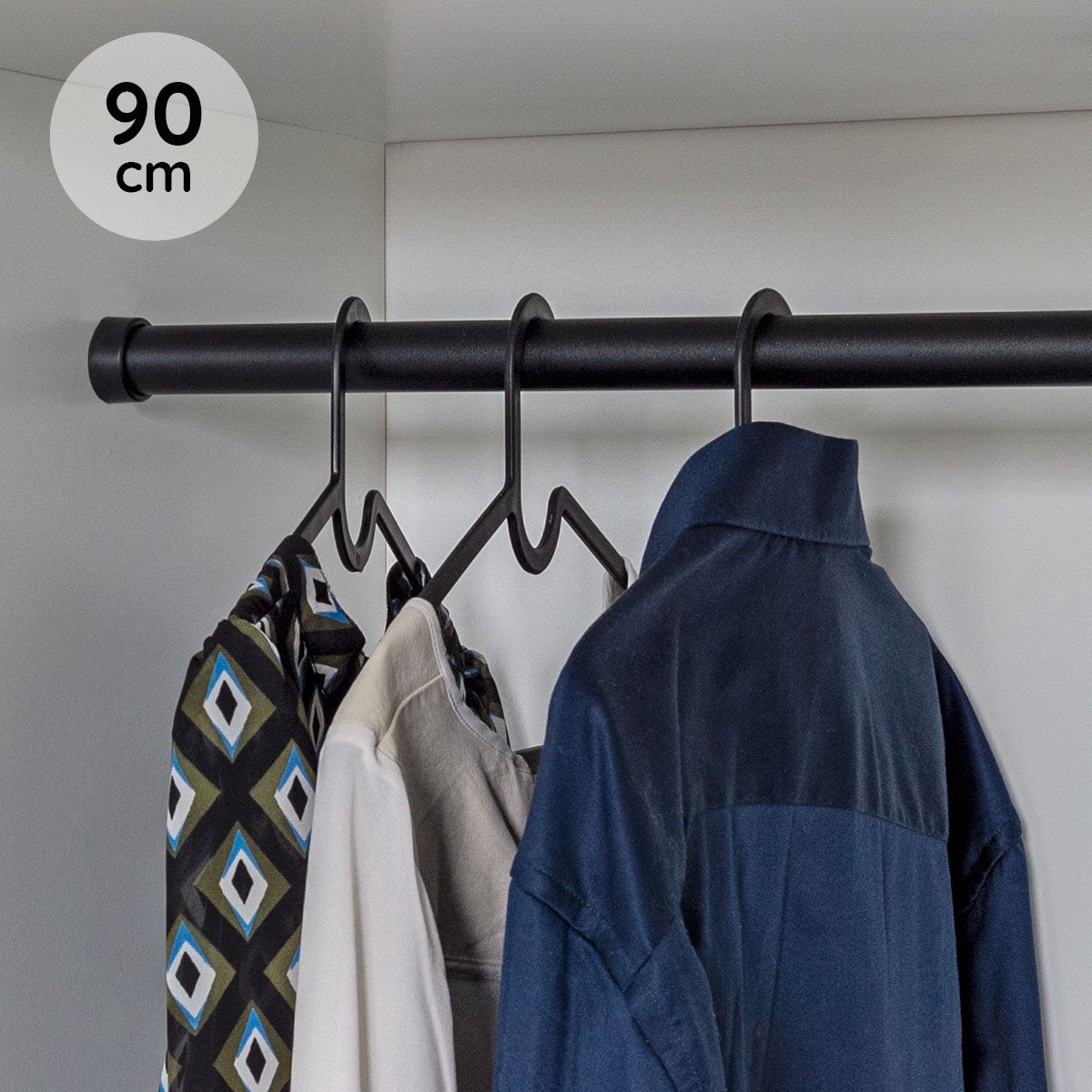 Eleganca Kledingstang 90 cm – Kledingroede – Garderobestang – Kledingstangen voor aan de muur – Inclusief kastroede dragers en schroeven - Ø28.5mm - Aluminium - Zwart