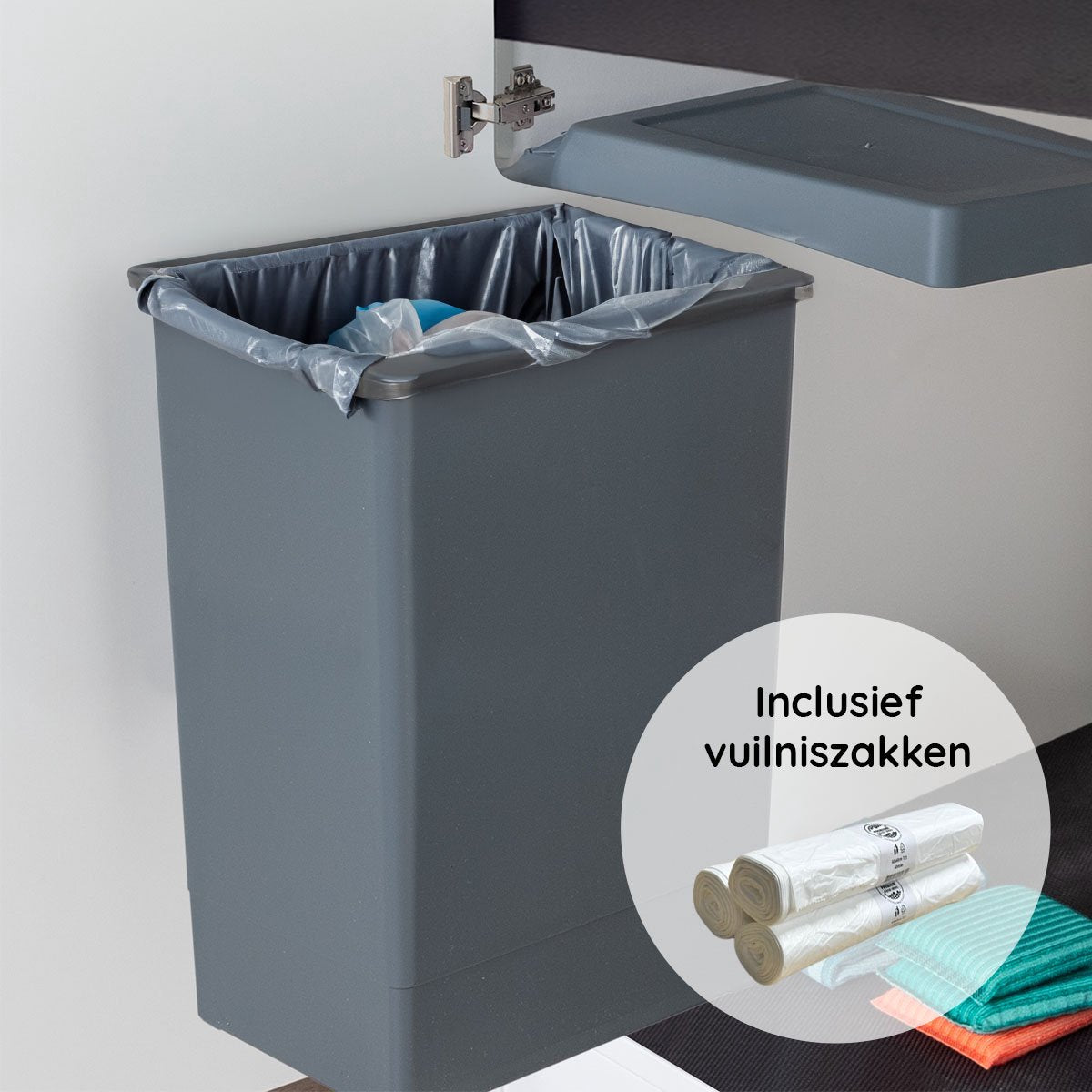Eleganca Uittrekbare Afvalbak 24 Liter – Geschikt vanaf deurbreedte 45 cm, inbouwdiepte 28 cm & Kasthoogte 56 cm – Inbouw Prullenbak – Afvalbak Afvalscheiding - Antraciet