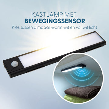 Eleganca Kastlamp met sensor – Meubelverlichting – 40 x 9 x 200 mm - Oplaadbare LED kastverlichting – Warm/Wit Licht – Dimbaar – USB-C – Magnetisch ophangbaar – Zwart