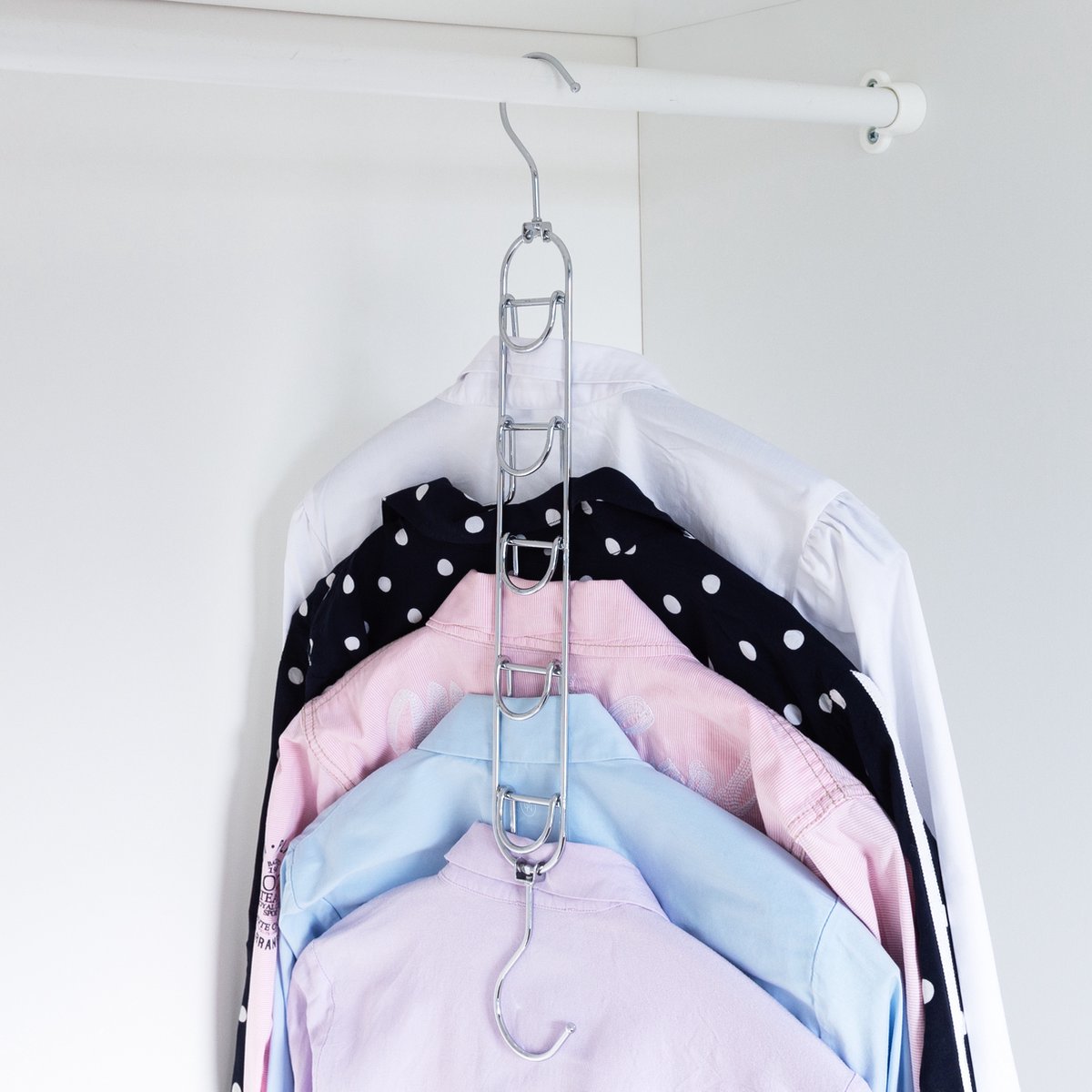 Eleganca luxe multi-functie kledinghanger 5in1 - optimaal voor ruimtebesparing - 5 laags - Kledinghanger ruimtebesparend - Ophangen van meerdere kledinghangers met kleding tegelijk - Zilver