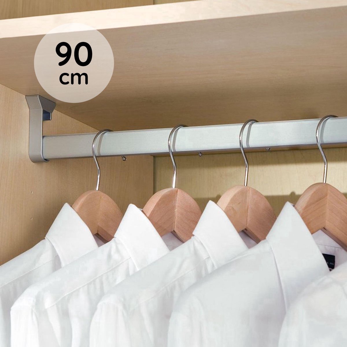 Eleganca kledingstang 90 cm - Kledingroede - Montage onder plank - Aluminium extra stevig - Ophangen van kleding - Inclusief kastroededragers