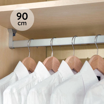 Eleganca kledingstang 90 cm - Kledingroede - Montage onder plank - Aluminium extra stevig - Ophangen van kleding - Inclusief kastroededragers