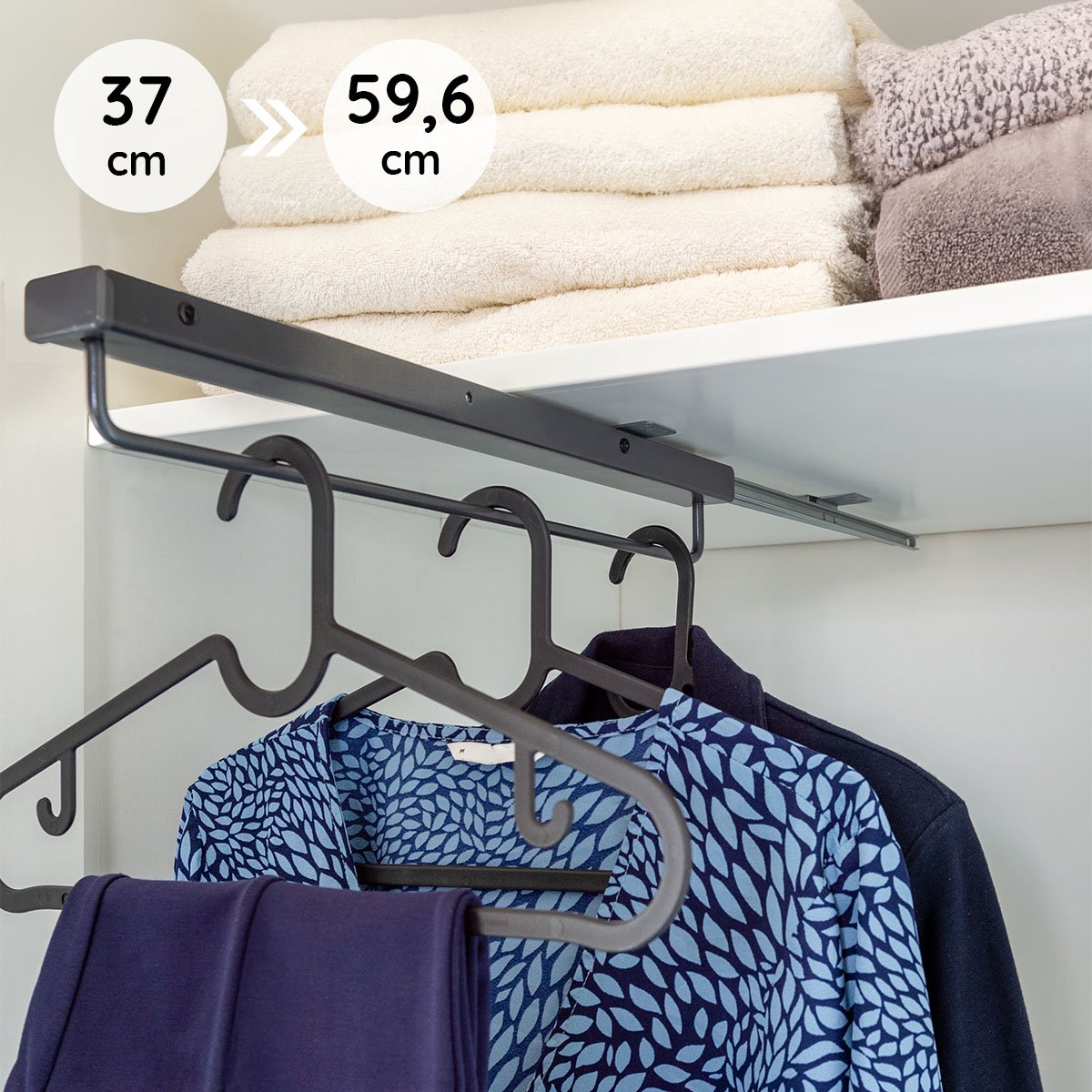 Eleganca uittrekbare Kledingroede – 38 cm inbouwdiepte – 37x6.8x6.4cm - Verstelbare Roede - Kleding stangen - Zwarte Garderobestang – 15 kg belastbaar Kledingrek – Luxe Kledingstang