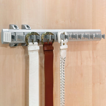 Eleganca Kledingstang Riemhouder – Riemhanger – Uittrekbaar riemenrek – Ruimte voor 7 riemen – Gemakkelijk te monteren – 44,7x8x8,5cm – Grijs/Zilver