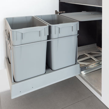 Eleganca Uittrekbare Afvalbak 2x30 Liter - Met vuilniszakken - Inbouw Prullenbak - Afvalbak Afvalscheiding – Geschikt vanaf deurbreedte 38cm, Inbouwdiepte 51cm & Kasthoogte 53cm - Grijs