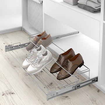 Eleganca Uittrekbaar schoenenrek – Schoenenkast – Inbouw schoenenrek – 450/640MM – 4-6 paar schoenen - Zilver – Belastbaarheid van 45kg