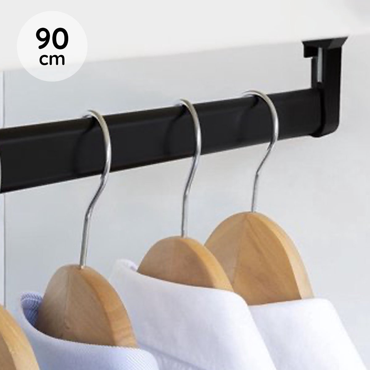 Eleganca Kledingstang 90 cm – Kledingroede – Aluminium – Montage onder plank - Garderobestang – Kledingrek – Kleerhanger – Garderobebuis – Inclusief 2 Kastroededragers – Zwart Mat