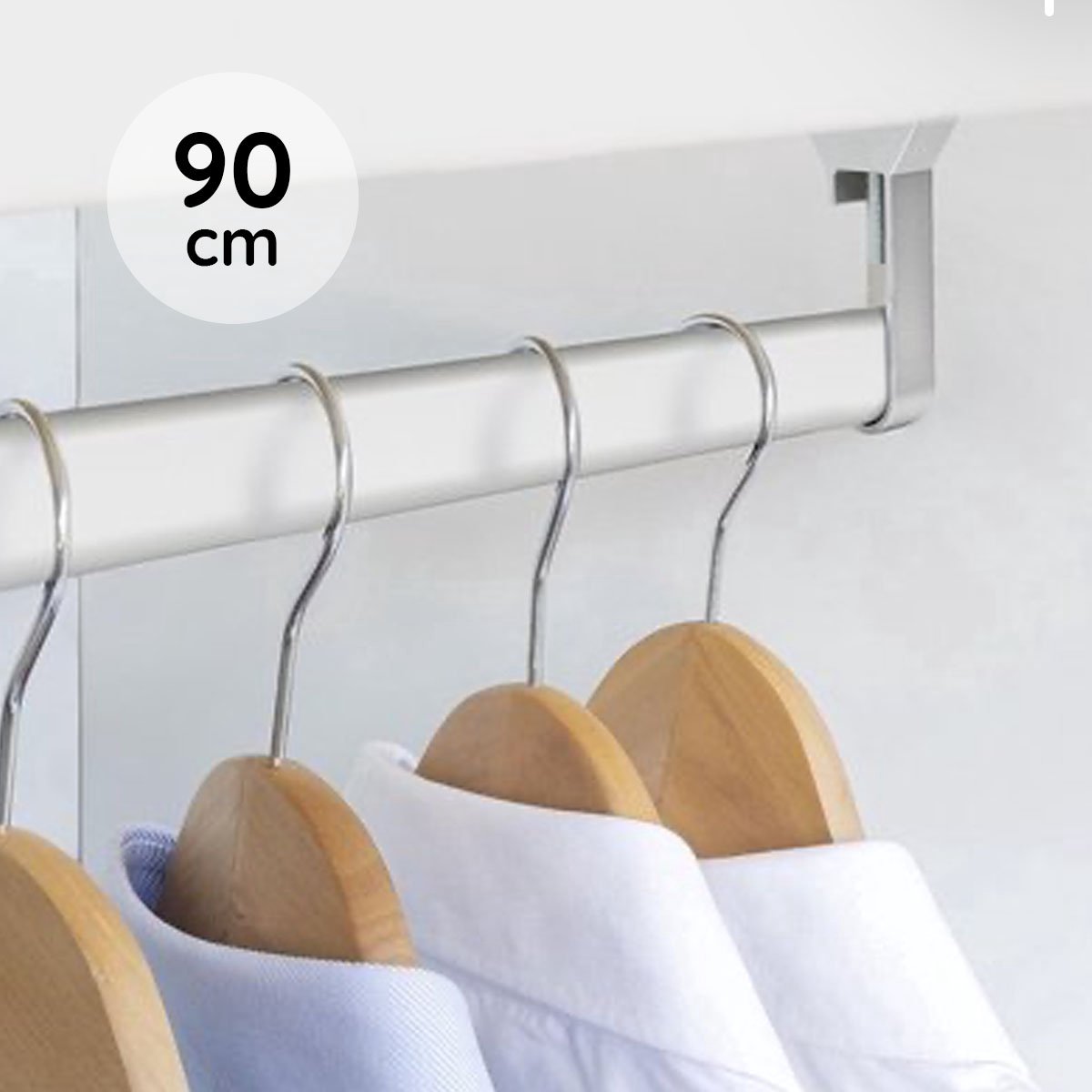 Eleganca Kledingstang – 90 cm – Kledingroede – Stevig Zilver Aluminium – Montage onder plank - Garderobestang – Kledingrek – Kleerhanger – Garderobebuis – Inclusief 2 Kastroededragers – Zilver