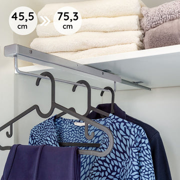 Eleganca uittrekbare Kledingroede – 46 cm inbouwdiepte – 45.5x6.8x6.4cm - Verstelbare Roede - Kledingstangen - Zilvere Garderobestang – 12 kg belastbaar kledingrek – Luxe Kledingstang