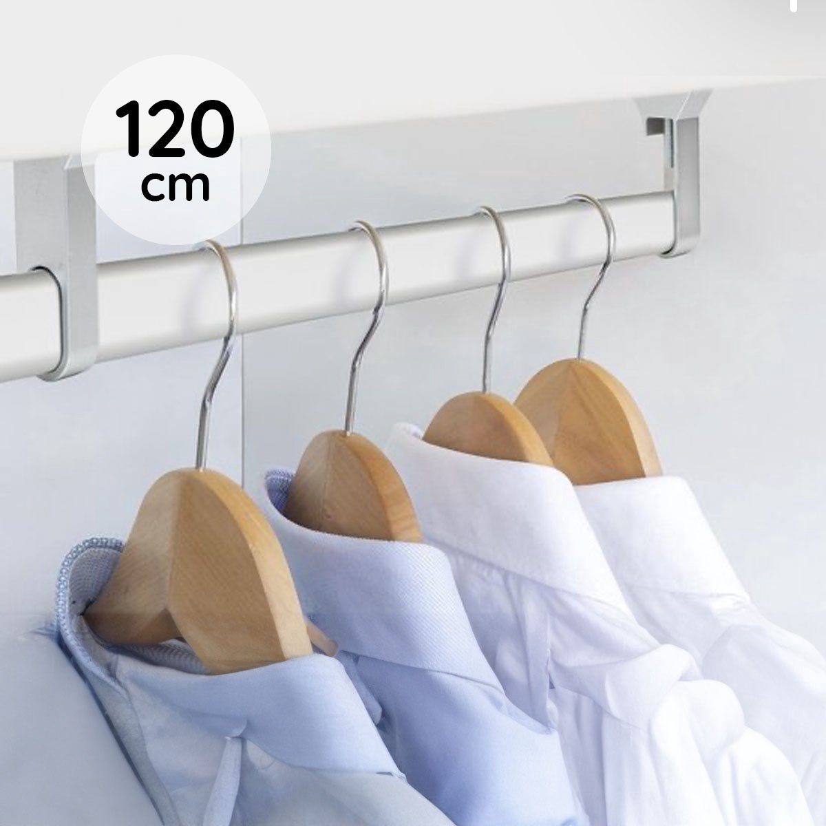 Eleganca Kledingstang – Kledingroede – 120 cm – Stevig Zilver Aluminium – Montage onder plank - Garderobestang – Kledingrek – Kleerhanger – Garderobebuis – Inclusief 2 Kastroededragers & 1 midden houder – Zilver