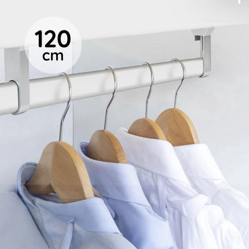 Eleganca Kledingstang – Kledingroede – 120 cm – Stevig Zilver Aluminium – Montage onder plank - Garderobestang – Kledingrek – Kleerhanger – Garderobebuis – Inclusief 2 Kastroededragers & 1 midden houder – Zilver