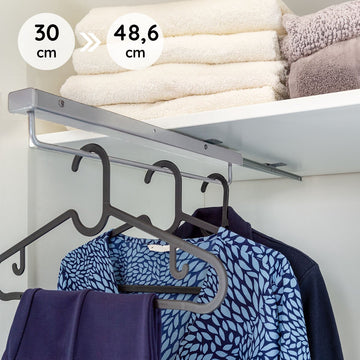 Eleganca uittrekbare Kledingroede – 31 cm inbouwdiepte – 30x6.8x6.4cm - Verstelbare Roede - Kleding stangen - Zilvere Garderobestang – 15 kg belastbaar Kledingrek – Luxe Kledingstang