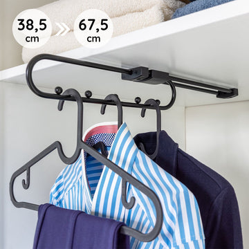 Eleganca Uitschuifbare Kledingroede – 38.5x5x6.3cm - Verstelbare Kledingstang - 40,5 cm inbouwdiepte – 12 kg Belastbaar – Luxe kledingstang - Zwart