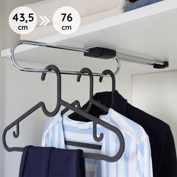 Eleganca Uitschuifbare Kledingroede – 43.5 x 5 x 6.3 cm - Verstelbare kledingstang - 45.5cm Inbouwdiepte – 12kg Belastbaar - Zilver/Chroom