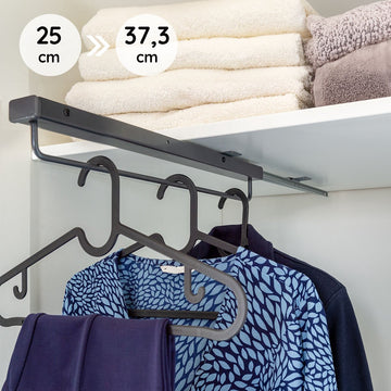 Eleganca uittrekbare Kledingroede – 26 cm inbouwdiepte – 25x6.8x6.4 cm - Verstelbare Roede - Kleding stangen - Antraciete Garderobestang – 15 kg belastbaar Kledingrek – Luxe Kledingstang