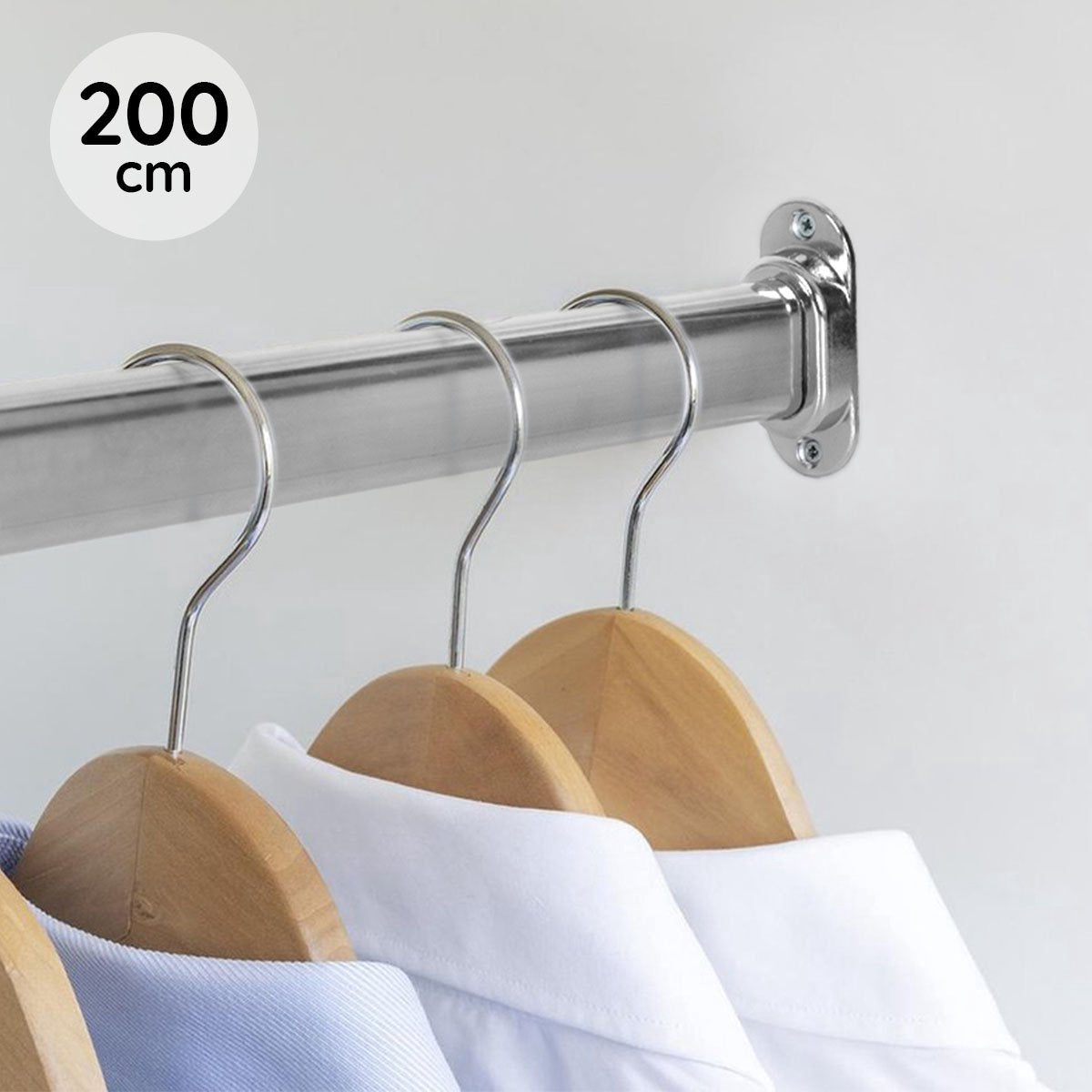 Eleganca Kledingstang 200 cm - Kledingroede - Extra stevig - Garderobestang – Kledingstang - Inclusief kastroededragers en schroeven - Chroom