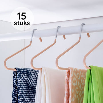 Eleganca Luxe pantalonhangers 15 stuks - Broekhangers - 35.5 x 13.2 cm - Luxe kledinghanger - Klerenhanger - Ruimtebesparend - Stevig Kunststof - Abricot