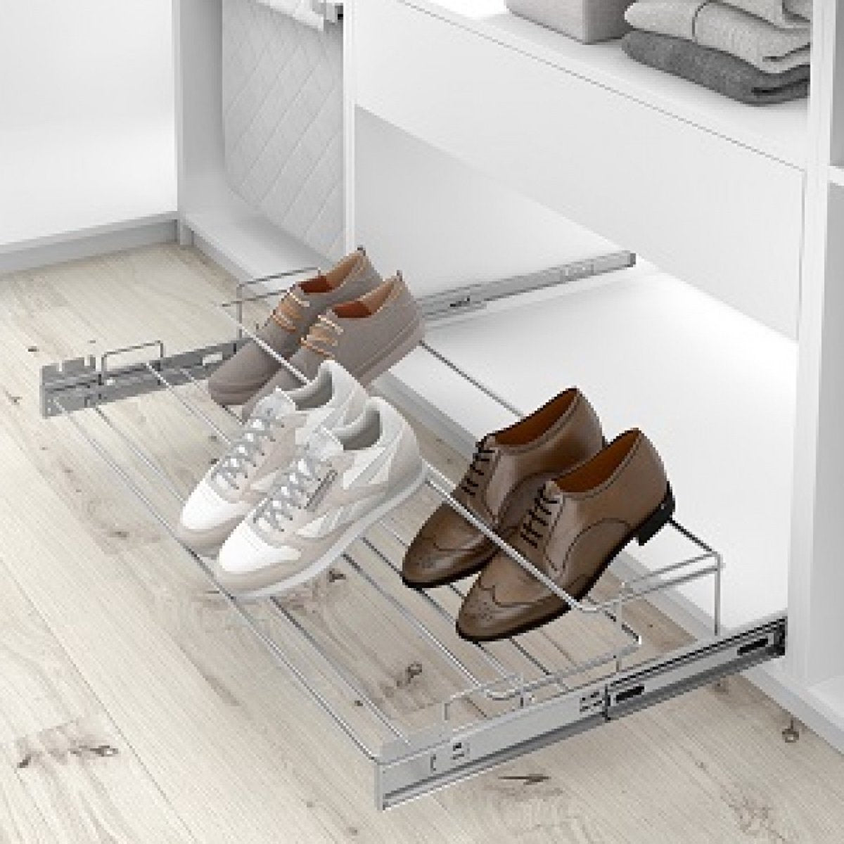 Eleganca Uittrekbaar schoenenrek – Schoenenkast – Inbouw schoenenrek – 640/1000MM – 6-8 paar schoenen - Zilver – Belastbaarheid van 45kg