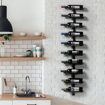 Eleganca Modern Wijnrek – 27x10x116cm – Wijnmeubel – Ruimte voor 10 flessen - Metaal – Zwart
