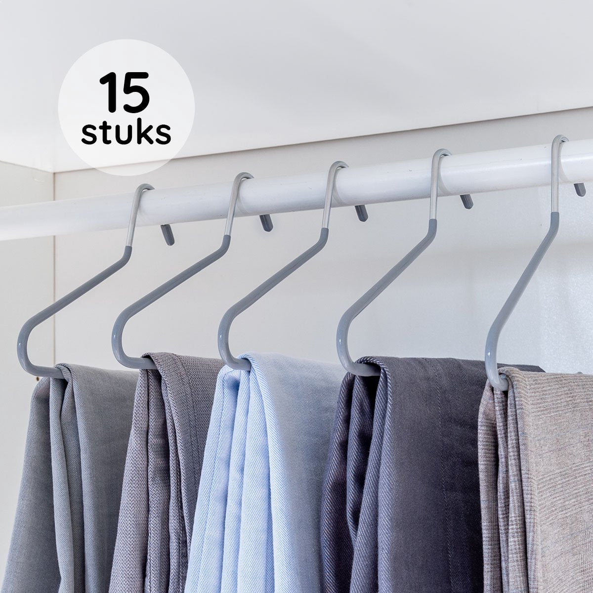 Eleganca luxe pantalonhangers 15 stuks - Broekhangers - 35.5 x 13.2 cm - Luxe kledinghanger - Klerenhanger - Ruimtebesparend - Stevig Kunststof - Grijs