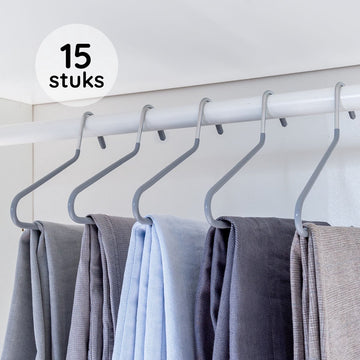 Eleganca luxe pantalonhangers 15 stuks - Broekhangers - 35.5 x 13.2 cm - Luxe kledinghanger - Klerenhanger - Ruimtebesparend - Stevig Kunststof - Grijs