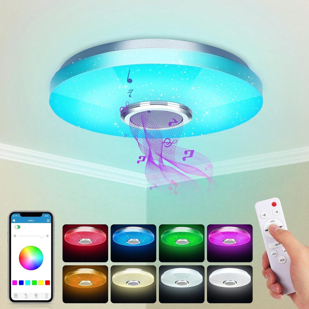 Badkamer Plafondlamp - Badkamerlamp Plafond 36 W led plafondlamp bluetooth luidspreker afstandsbediening app bediening RGBW kleurverandering slaapkamer keuken badkamer kinderkamer woonkamer diameter 30 cm