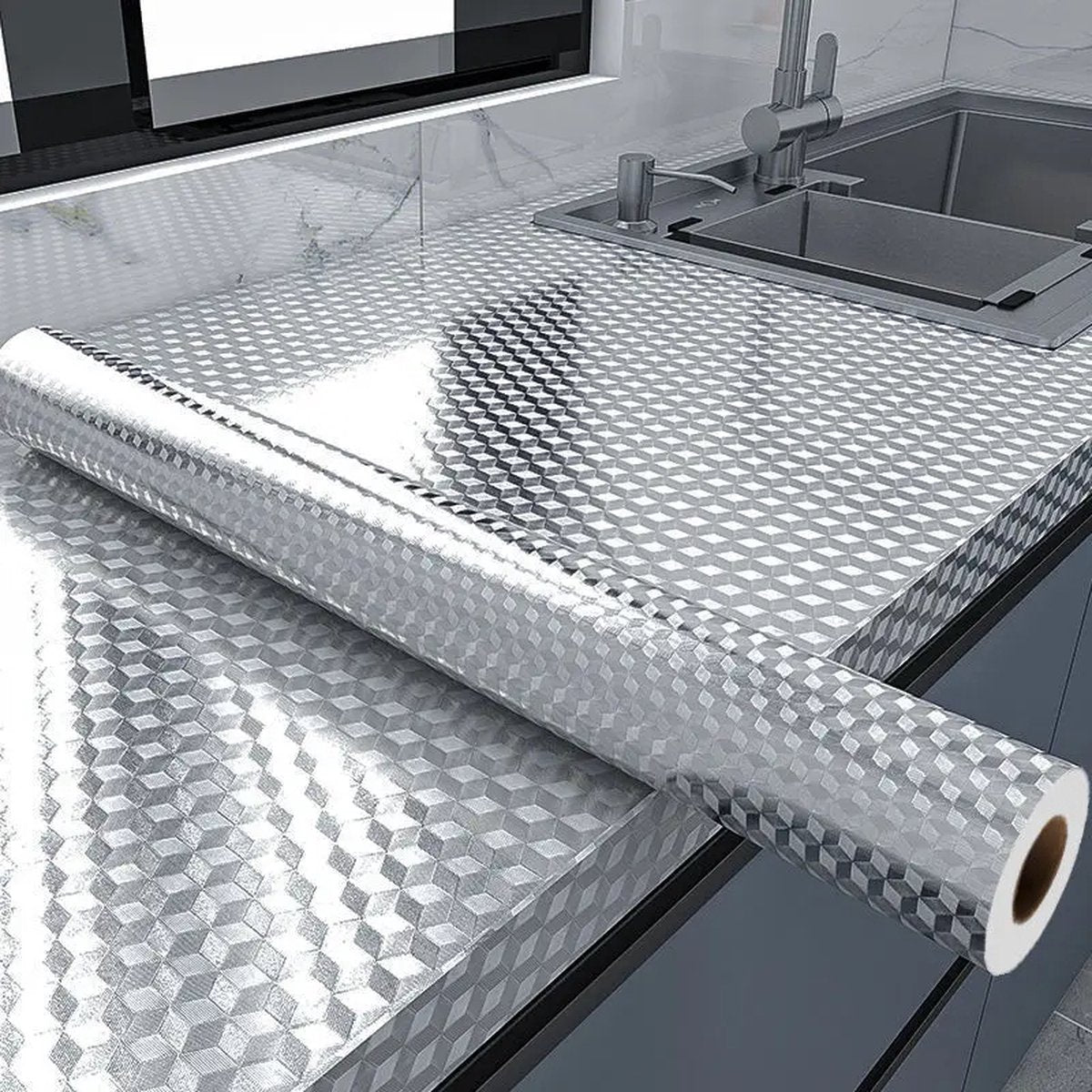 Moderne Keuken Oil-proof Zelfklevende Stickers - Anti-vlek Aluminiumfolie voor Gasfornuis, Keukenkast, en Werkblad - Hittebestendig Contactpapier, Keukentegels, Vuilbestendige Keukenfolie, en Vlekbestendig Aanrechtblad