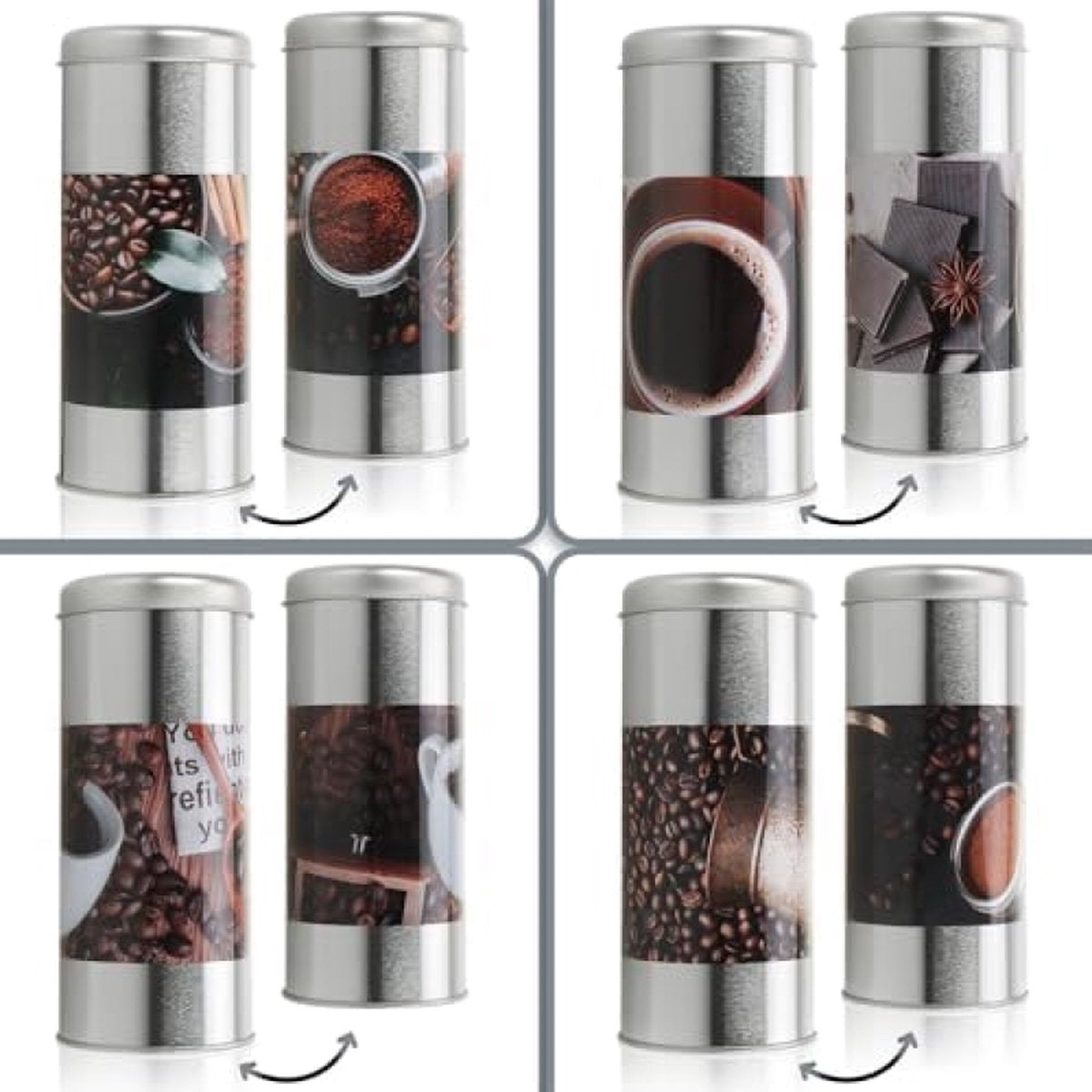 4x koffiepadblikje en 1x padlifter - metalen blikje voor koffiepads - blikken sierblikje met deksel in vintage design voor koffie (5-delige set - koffie)