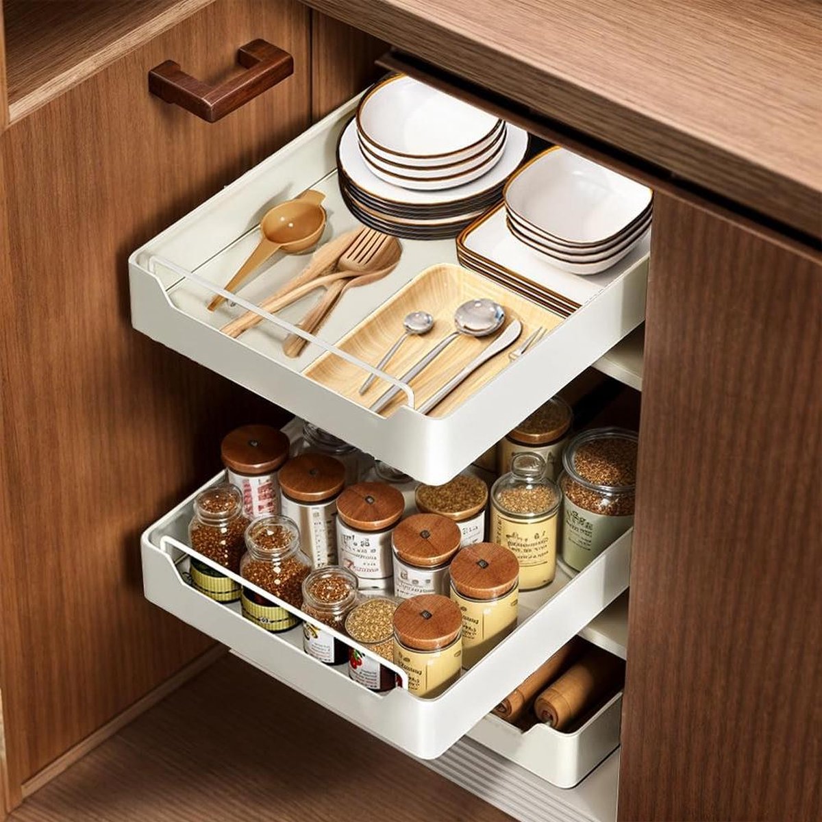 Telescopische lade mand keukenkast organizer - uittrekbare kasten - keuken badkamer - 25 cm breed x 43 cm diep x 7 cm hoog Keukenkast organizer