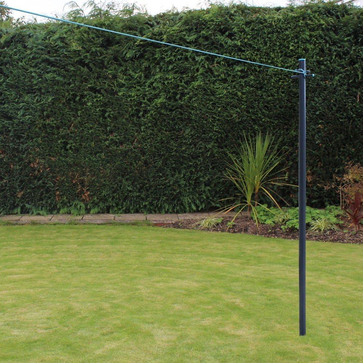 Pole Post met Waslijn en Bodemhuls - Zware Donkergrijs Blauwgroen - 24 m washing line