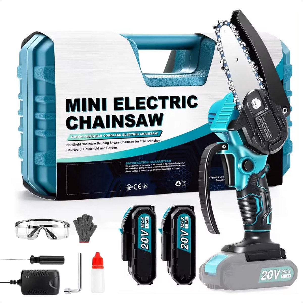 Mini kettingzaag 20V Inclusief 2 Accu's - Elektrische Handkettingzaag - Snoeizaag - Takkenzaag - Boomzaag - Kettingzaag