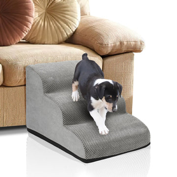 Hondentrap - Trap Hond 3 Treden - Hondentrapje voor Honden - Hondenloopplank - Opstapje Hond - Foam - Grijs