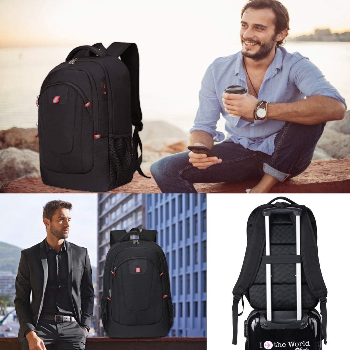 rugzak voor 17,3 inch (44 cm) laptop herenrugzak met USB-aansluiting schoolrugzak grote business notebook backpack voor werk reizen mannen jongens,