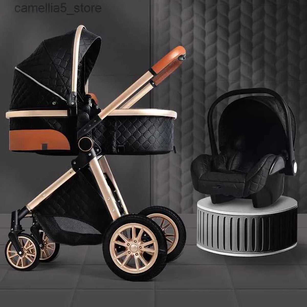 Luxe Multifunctionele 3-in-1 Combi Kinderwagen – Kwalitatieve Buggy – Opklapbare Wandelwagen – Zwart – Incl. Autostoel