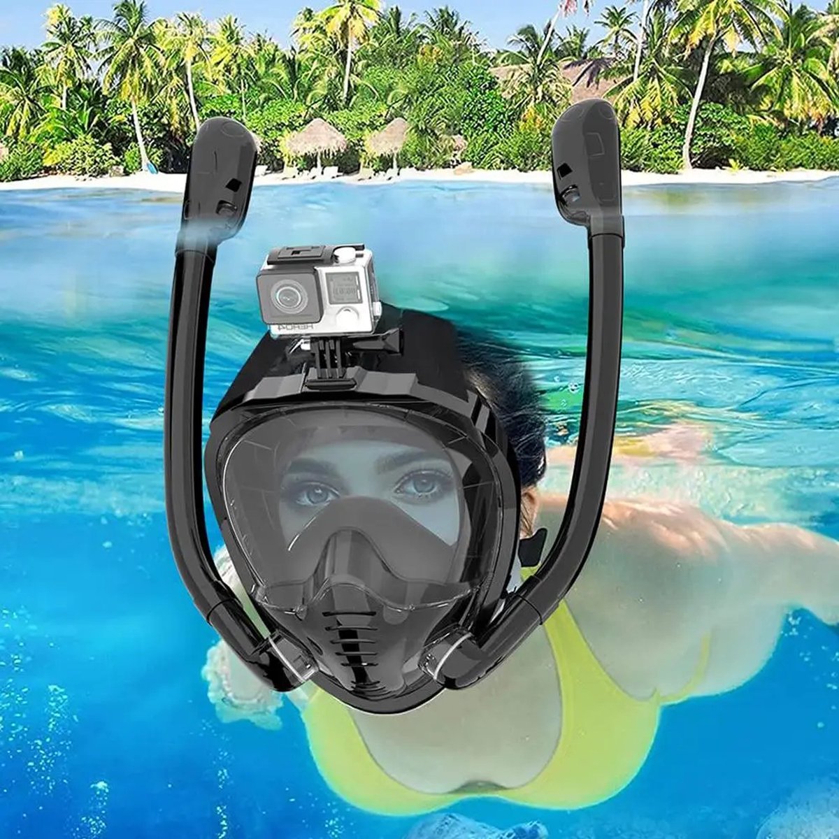 Volledig Gezicht Snorkelmasker 180° Panoramisch Zicht – Siliconen Droge Top Snorkelbril met 2 Snorkels – Anti-Fog en Anti-Lek – Snorkelen en Duiken – Maat S/M