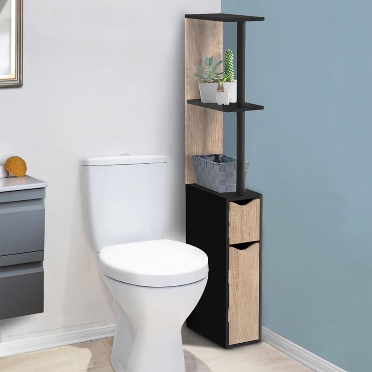 WC-rek, hout, Willy, 2 deuren, zwart en beuken