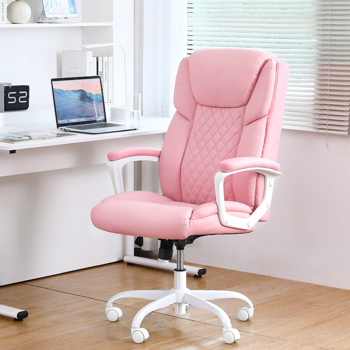 Roze bureaustoel - Verstelbare rugleuning - Waterdicht en ademend - Maximaal draagvermogen 90 kg - PU-leerstof